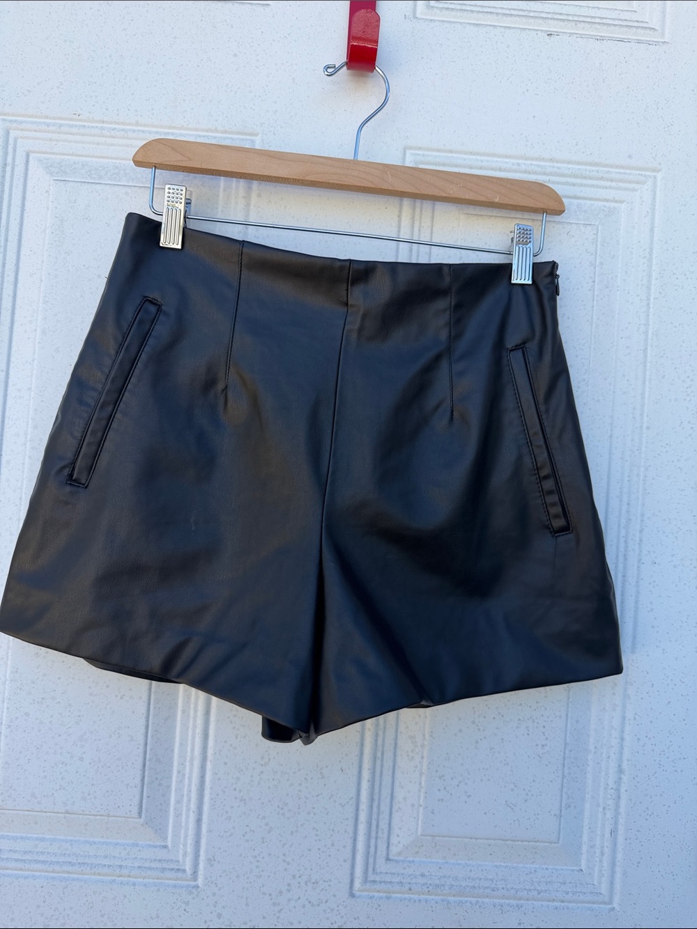 Zara Black High-Waist Faux Leather Shorts